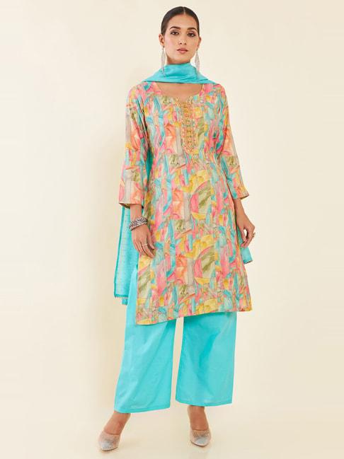 soch multicolored printed unstitched dress material