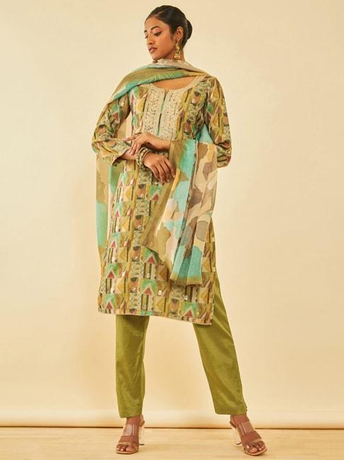 soch multicolour organza abstract printed unstitch dress material with zardosi details