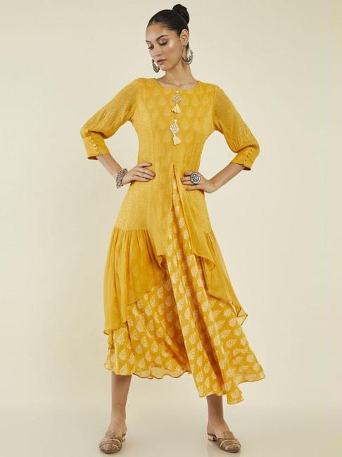 soch mustard printed a-line dress