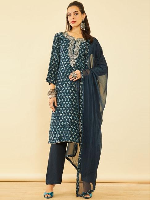 soch navy embroidered unstitched dress material