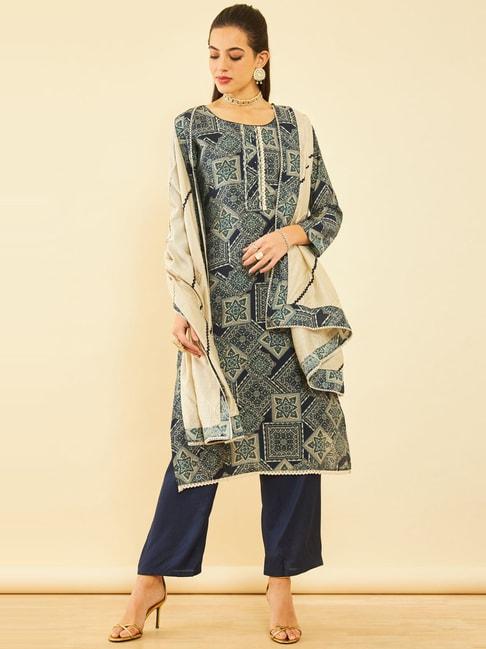 soch navy printed unstitched dress material