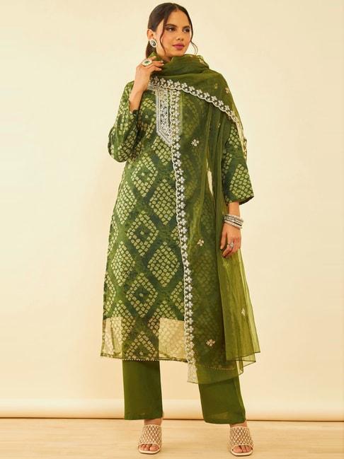 soch olive green printed unstitched dress material