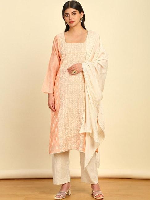 soch peach embroidered unstitched dress material
