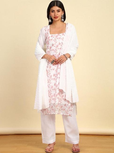 soch pink cotton embroidered unstitched dress material