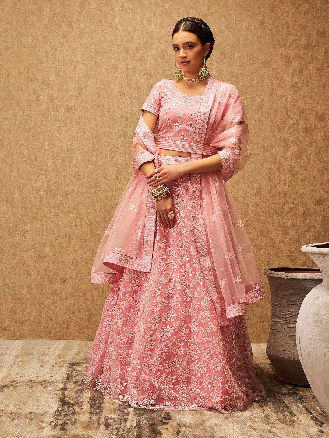 soch pink embellished sequinned unstitched lehenga & blouse with dupatta
