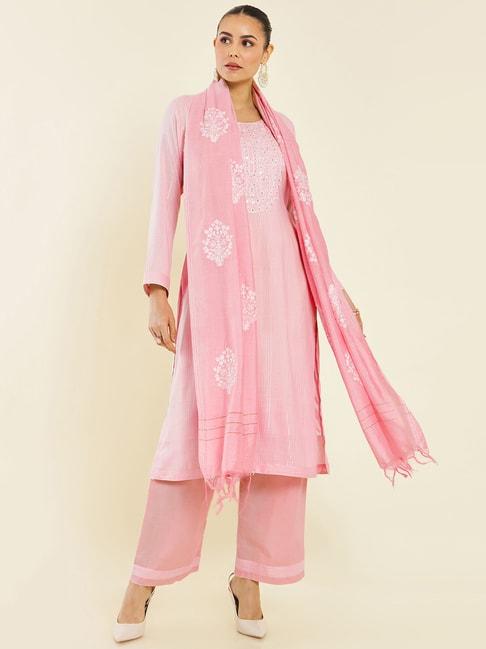 soch pink embroidered cotton unstitiched dress material