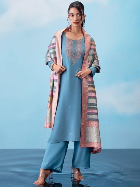 soch powder blue embroidered unstitched dress material