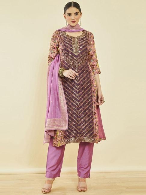soch purple embellished kurta pant set with dupatta