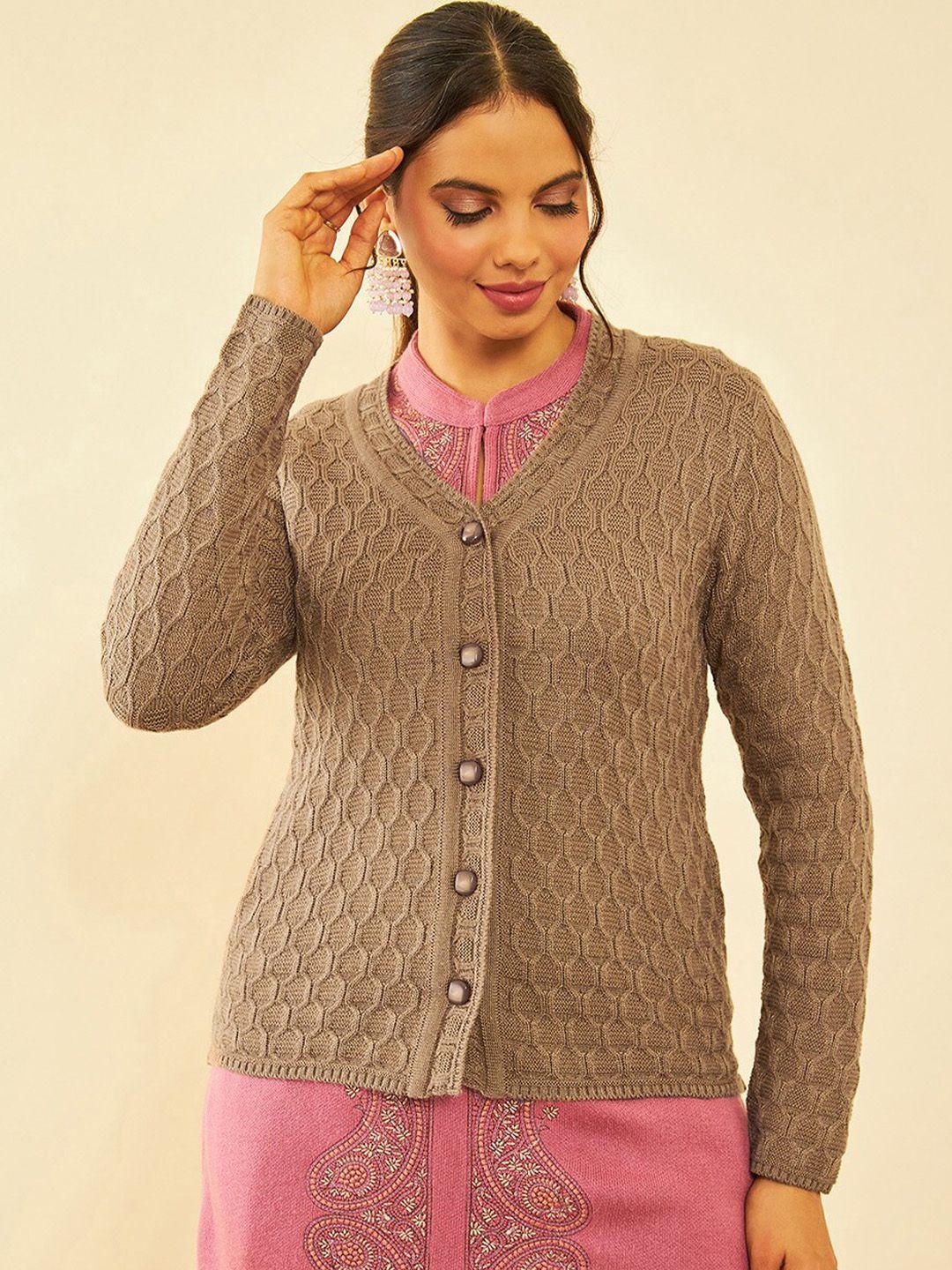 soch women brown cable knit cardigan