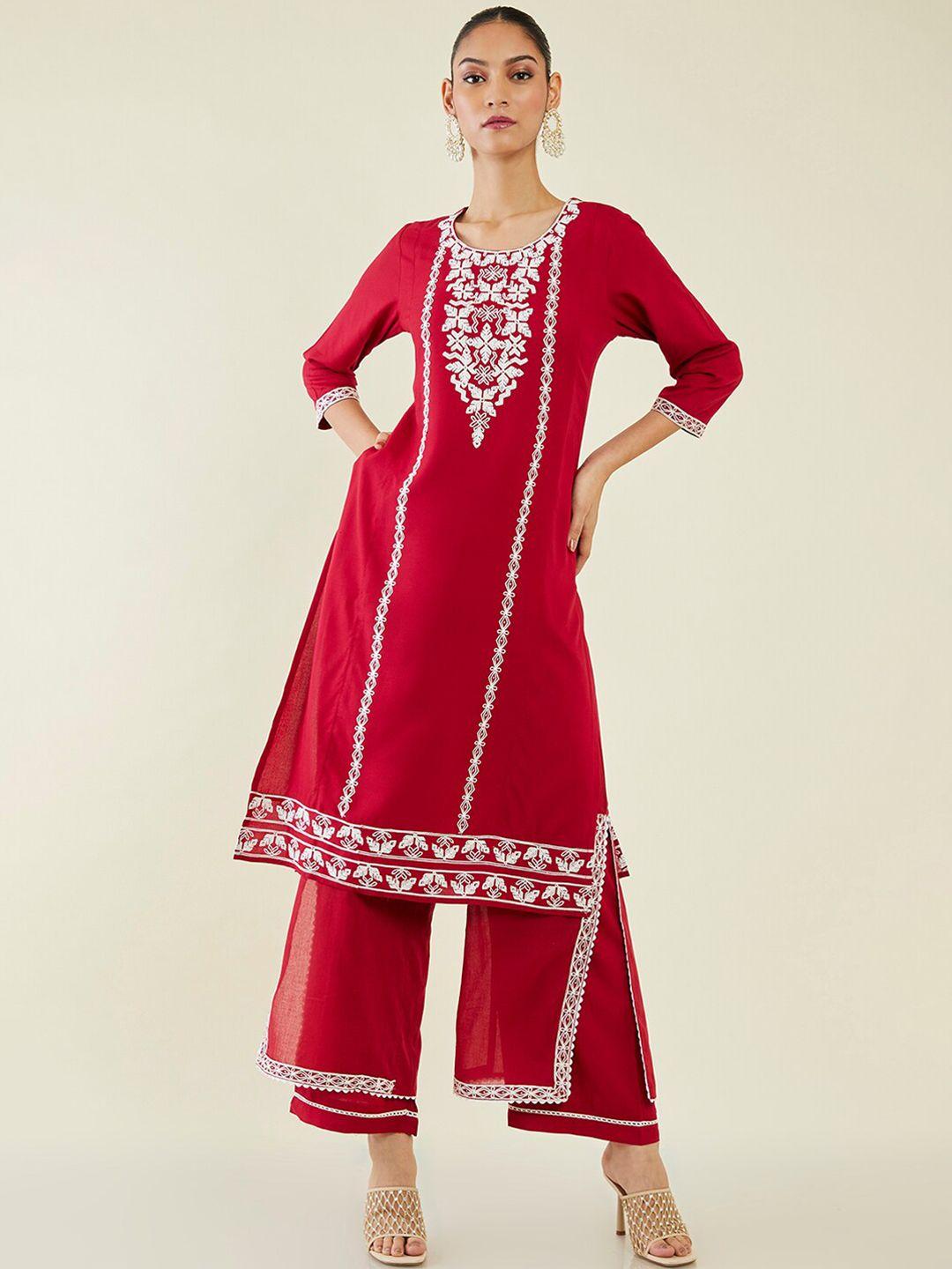 soch women floral embroidered kurta with palazzos