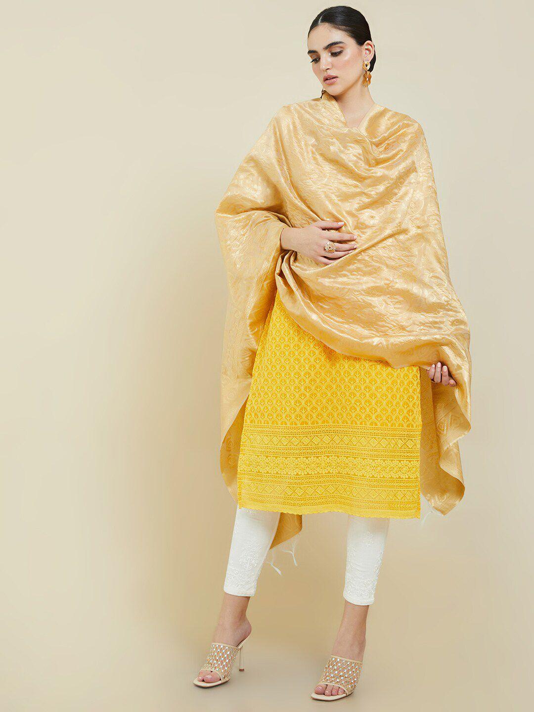 soch women gold-toned ethnic motifs woven design dupatta