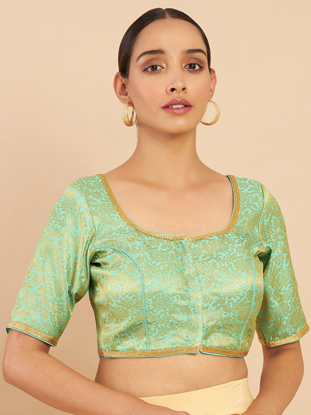 soch women green printed saree blouse