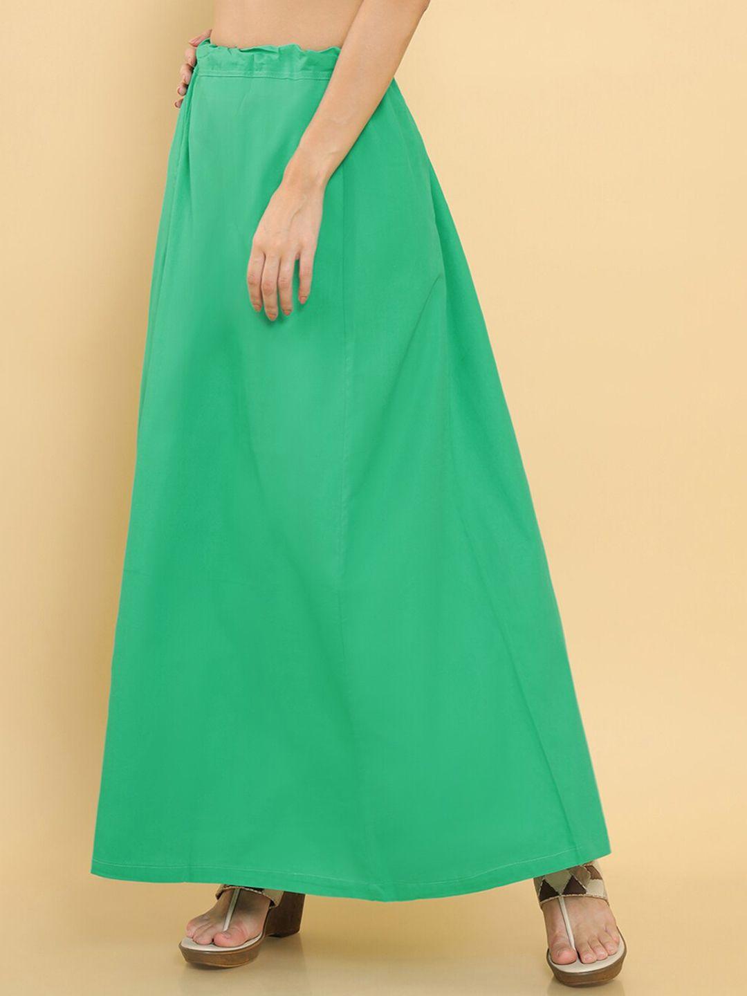 soch women green solid cotton saree shape wear