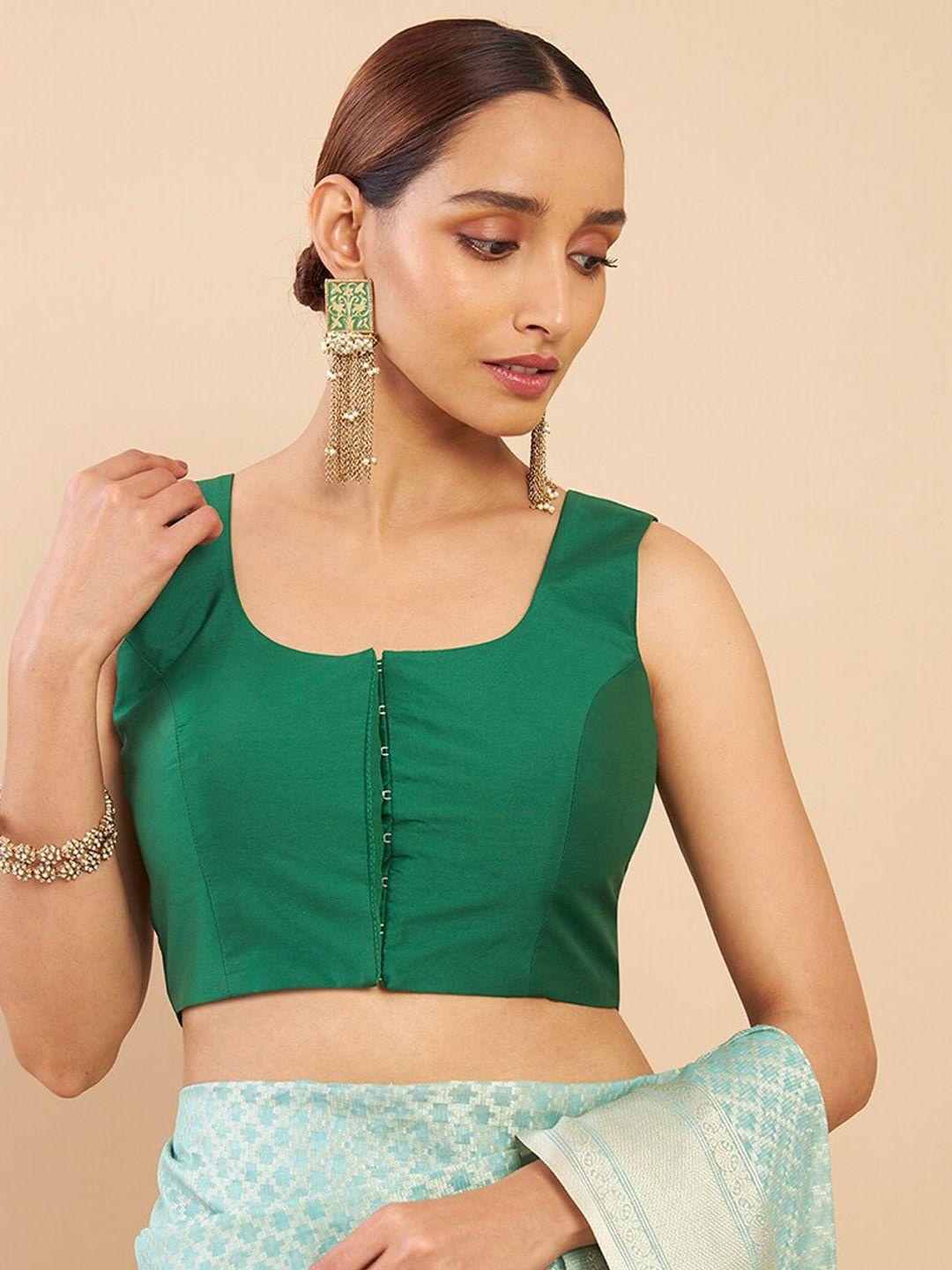 soch women green solid saree blouse