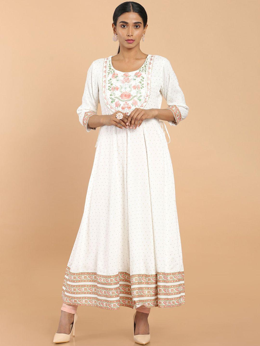 soch women off white ethnic motifs  embroidered flared fit kurta