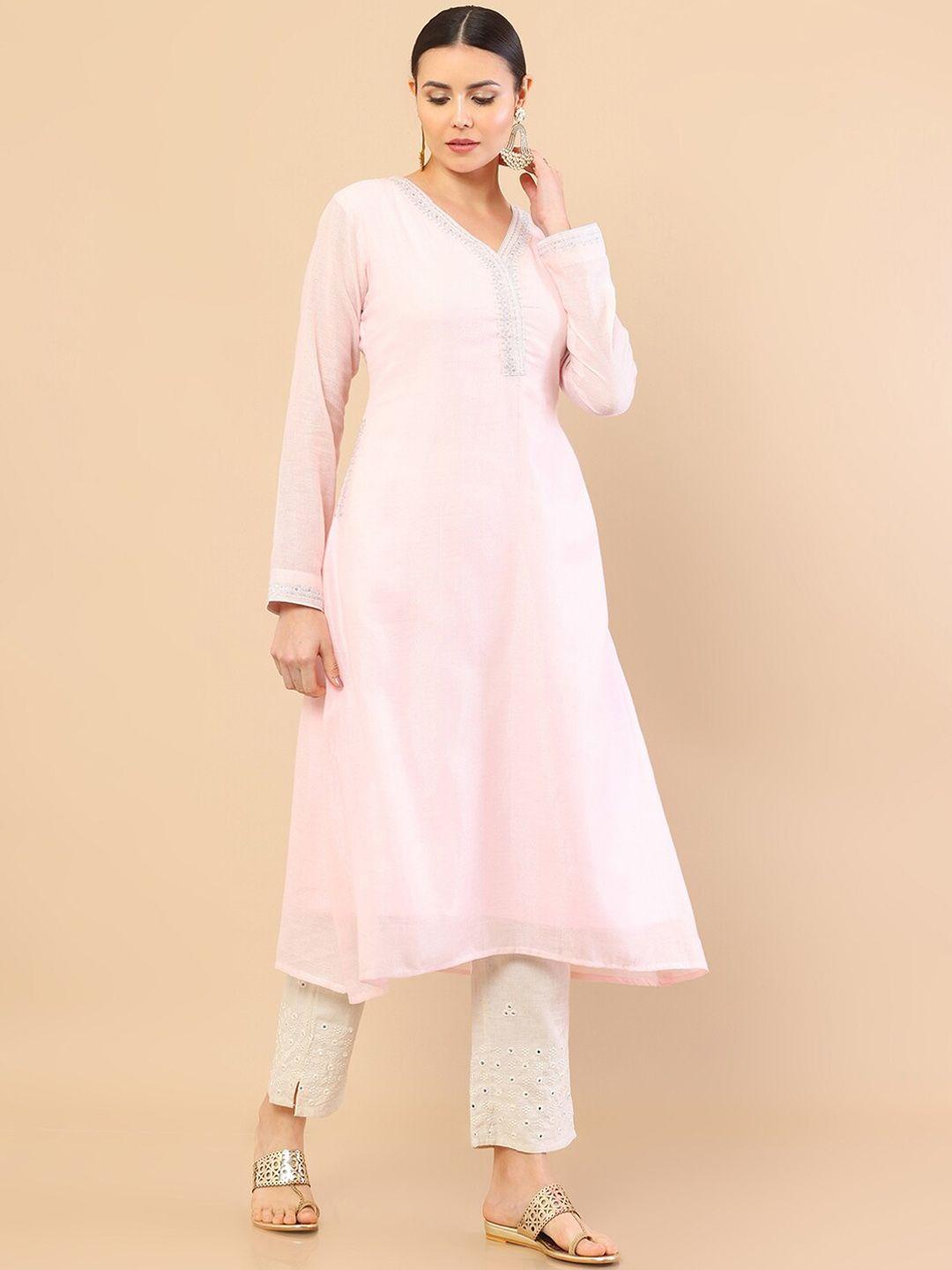 soch women pink a-line cotton kurta