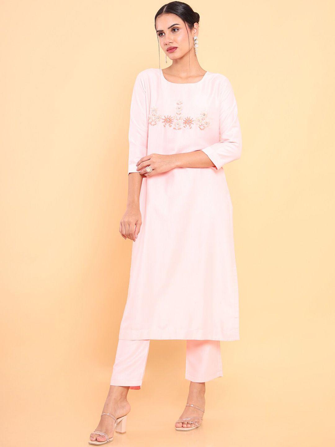 soch women pink embroidered beads and stones kurta with trouser