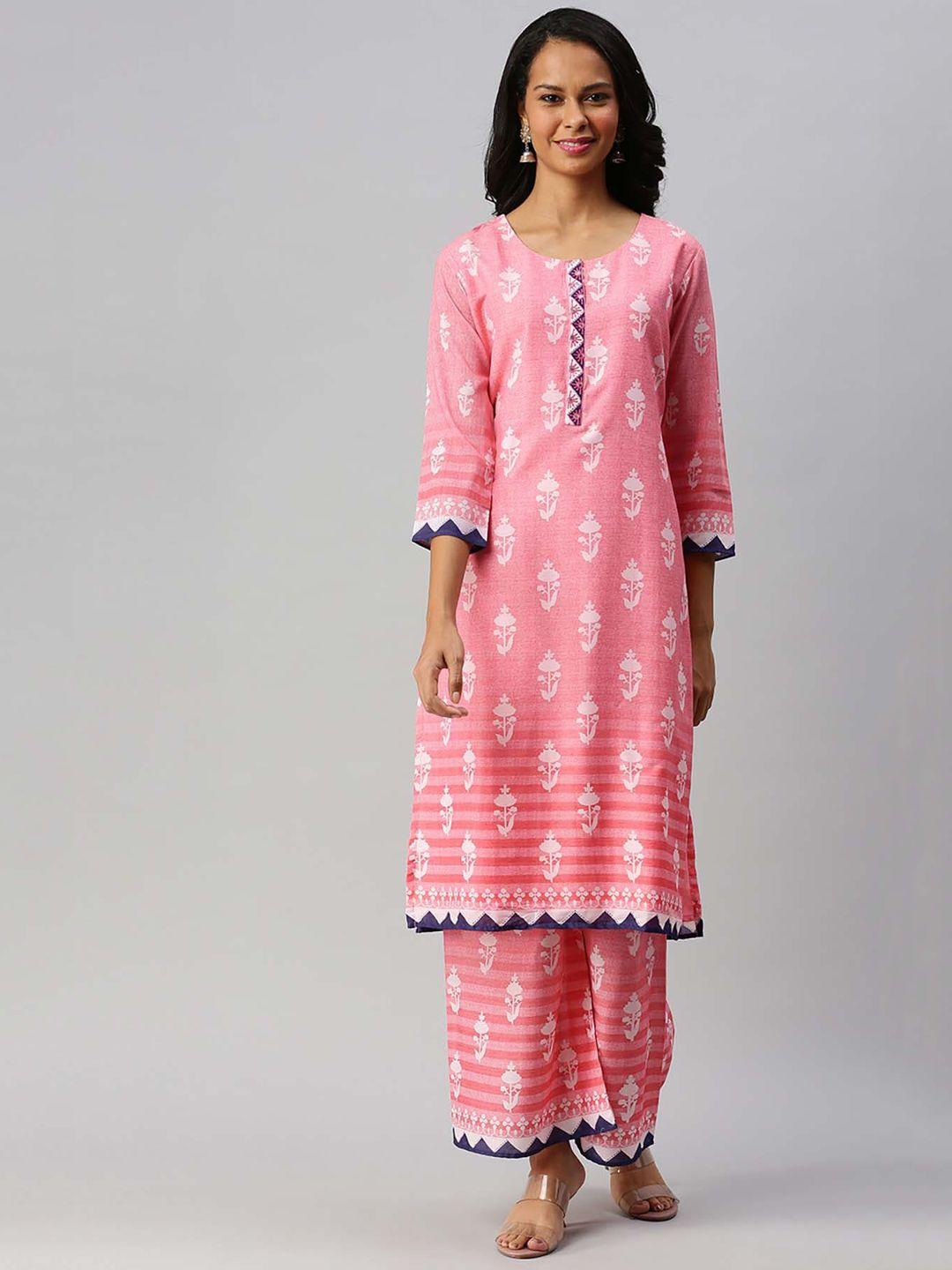 soch women pink embroidered kurti with sharara