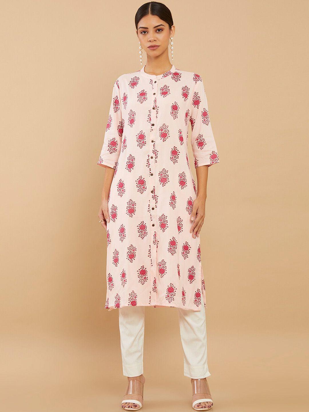 soch women pink floral printed multiple slits kurta