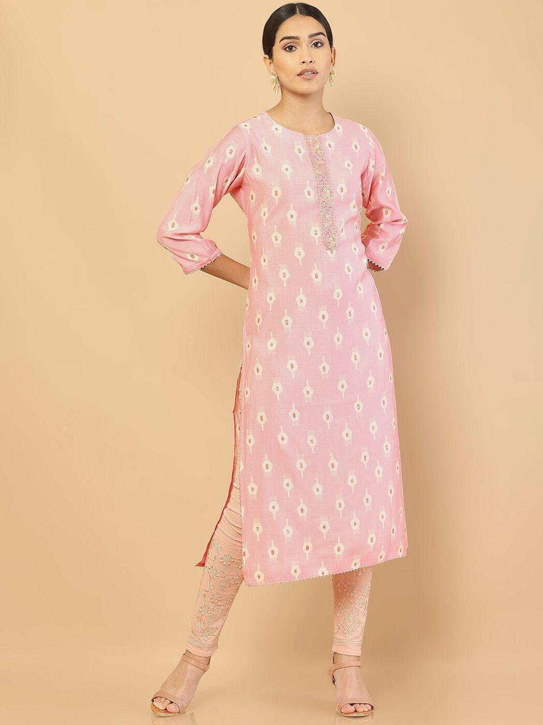 soch women pink geometric embellished kurta