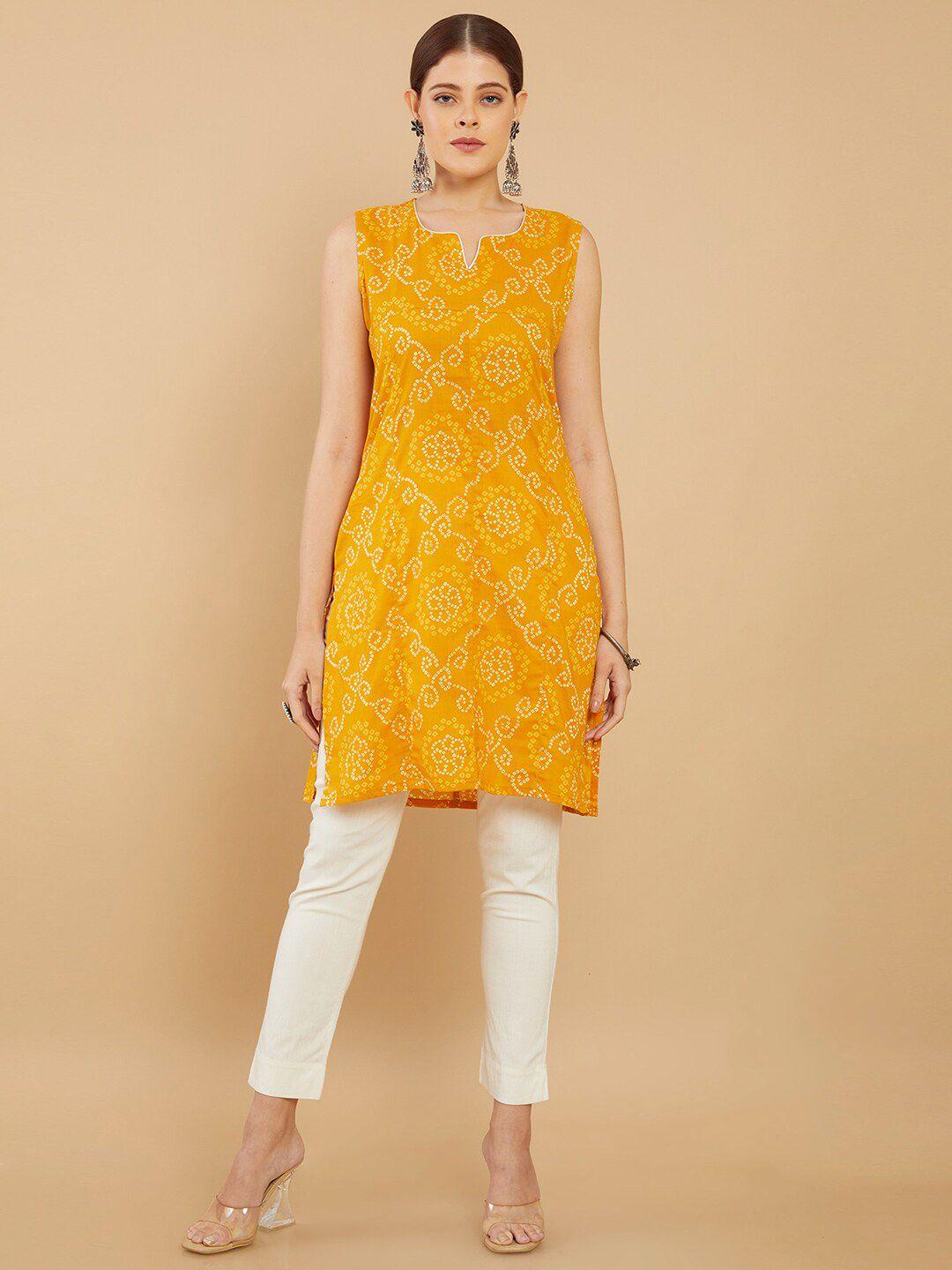 soch women yellow & white printed cotton tunic