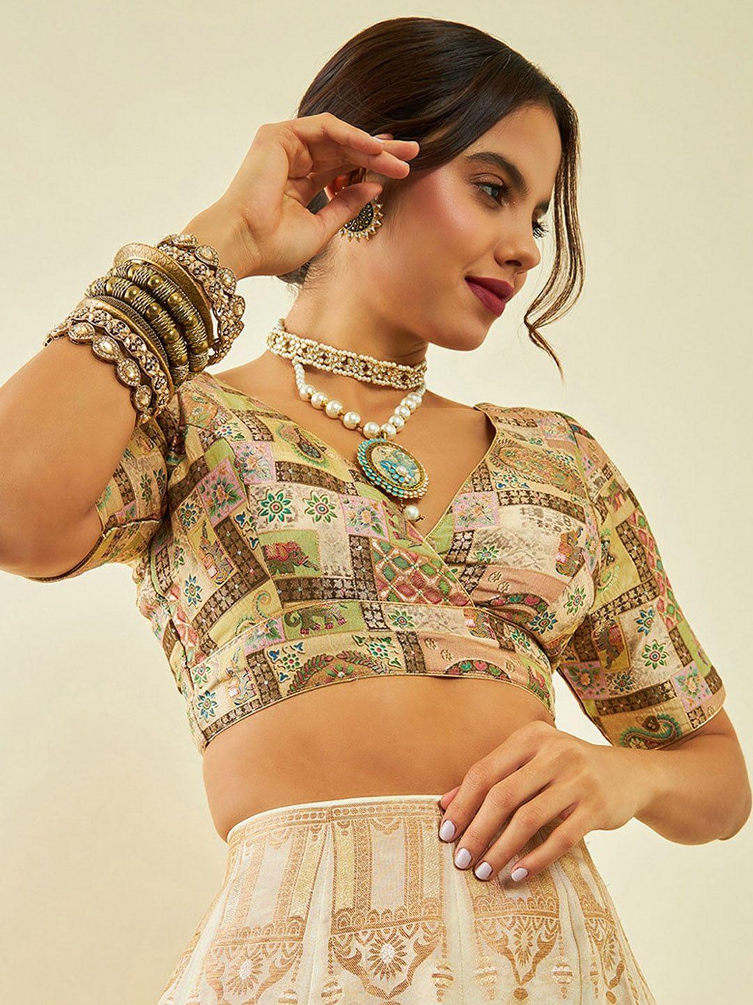 soch woven design v-neck zari silk saree blouse
