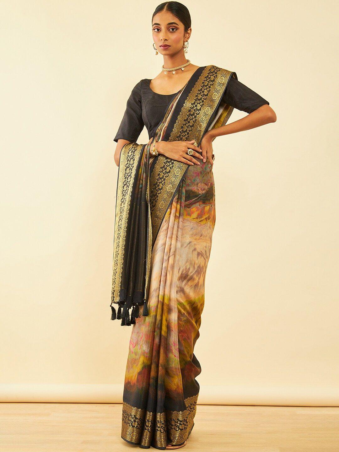 soch abstract print saree with tassels