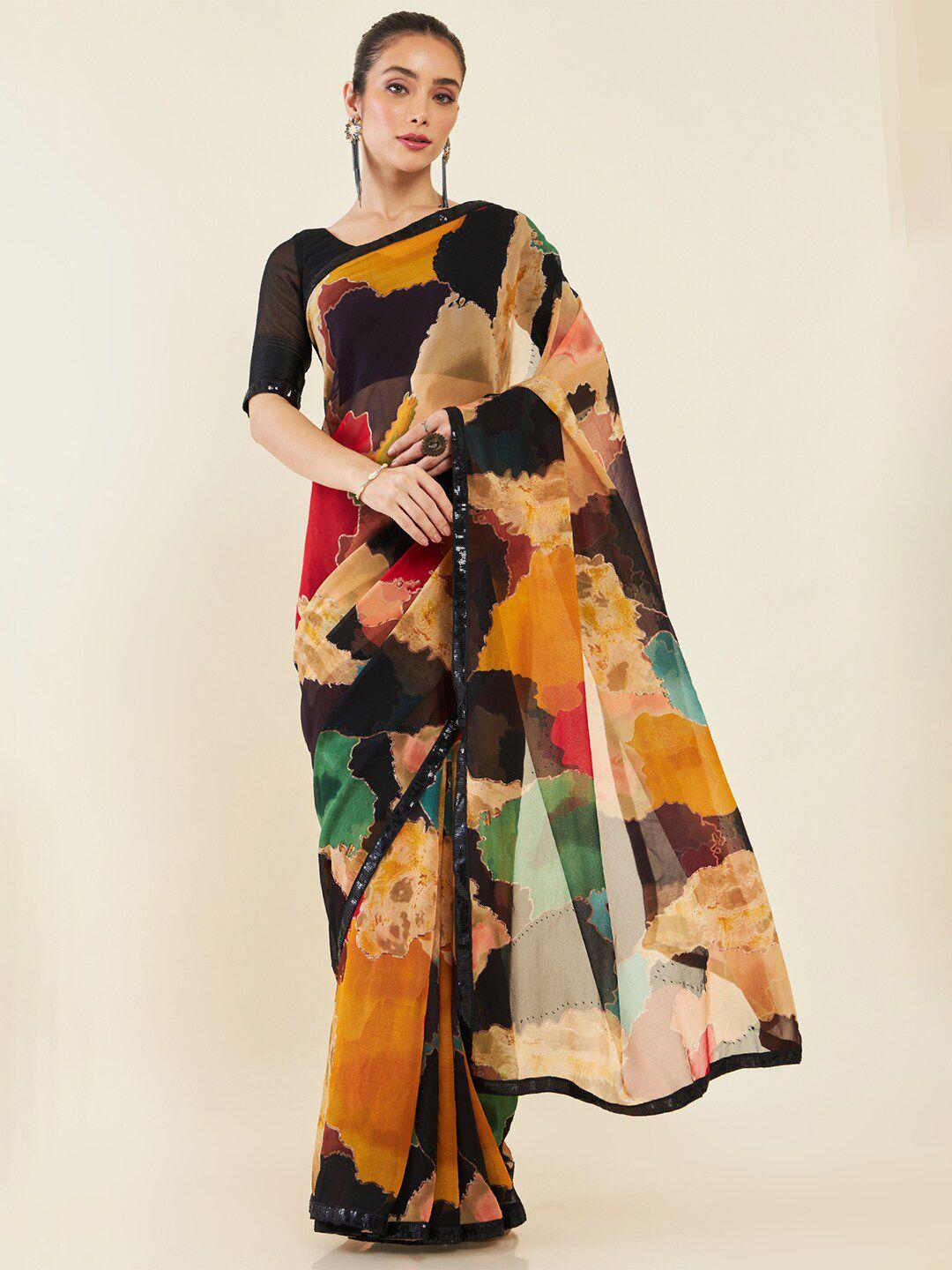 soch abstract printed embellished saree