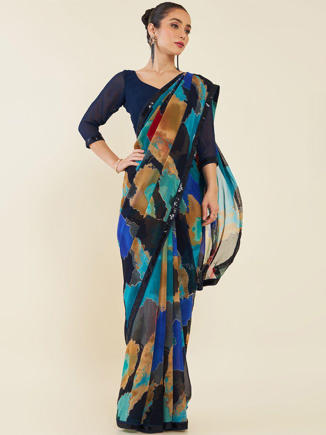 soch abstract printed sequinned saree