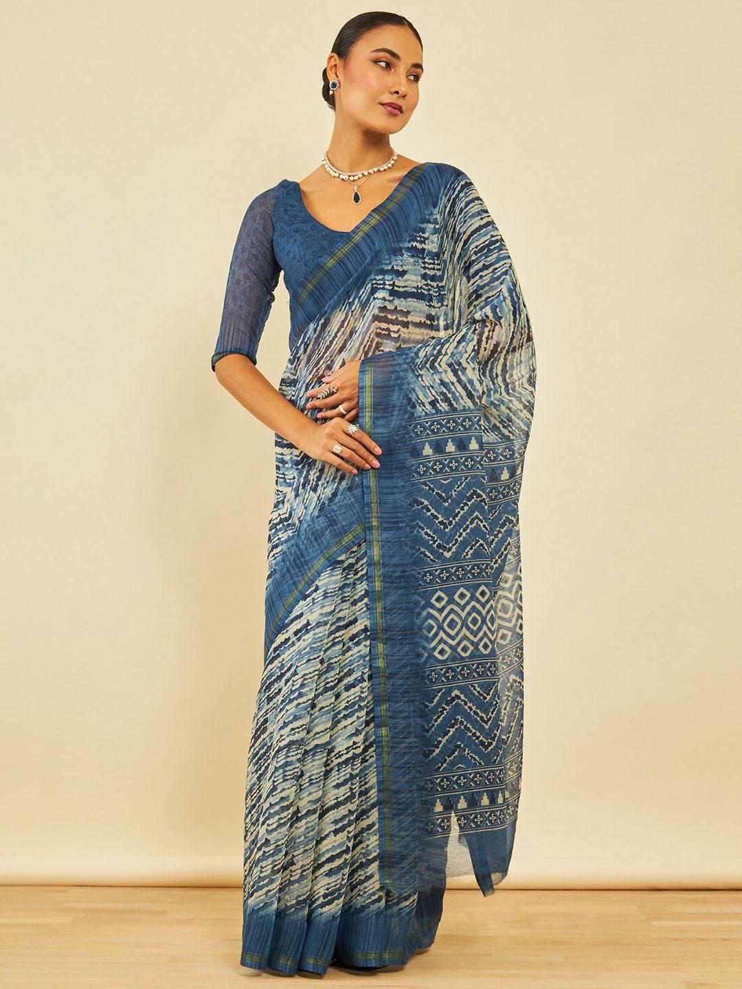 soch abstract printed zari chanderi saree