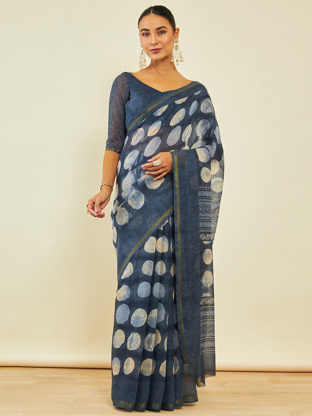 soch abstract printed zari chanderi saree