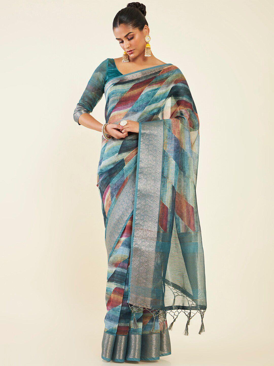 soch abstract printed zari pure silk chanderi saree