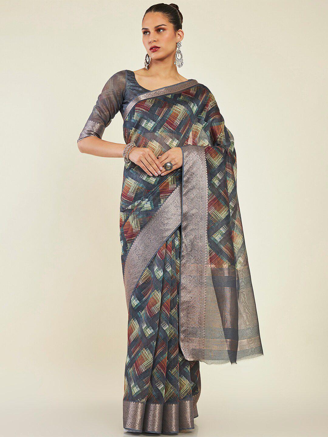 soch abstract printed zari saree