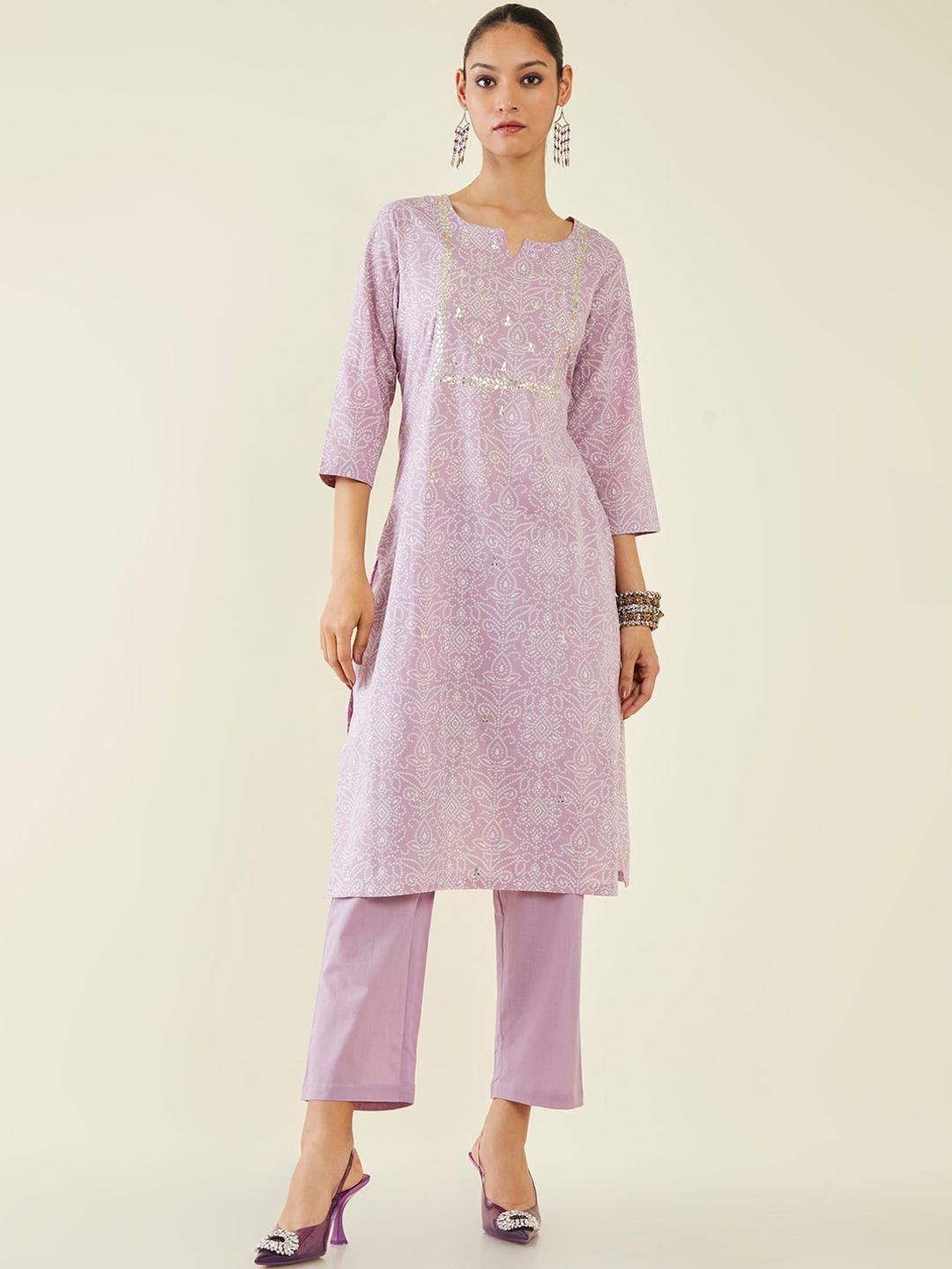 soch bandhani printed gotta patti pure cotton kurta with trousers