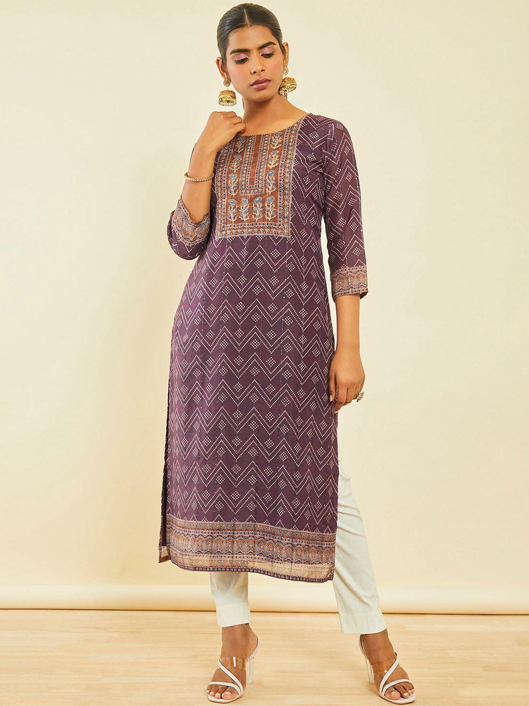 soch bandhani printed sequined chanderi silk kurta