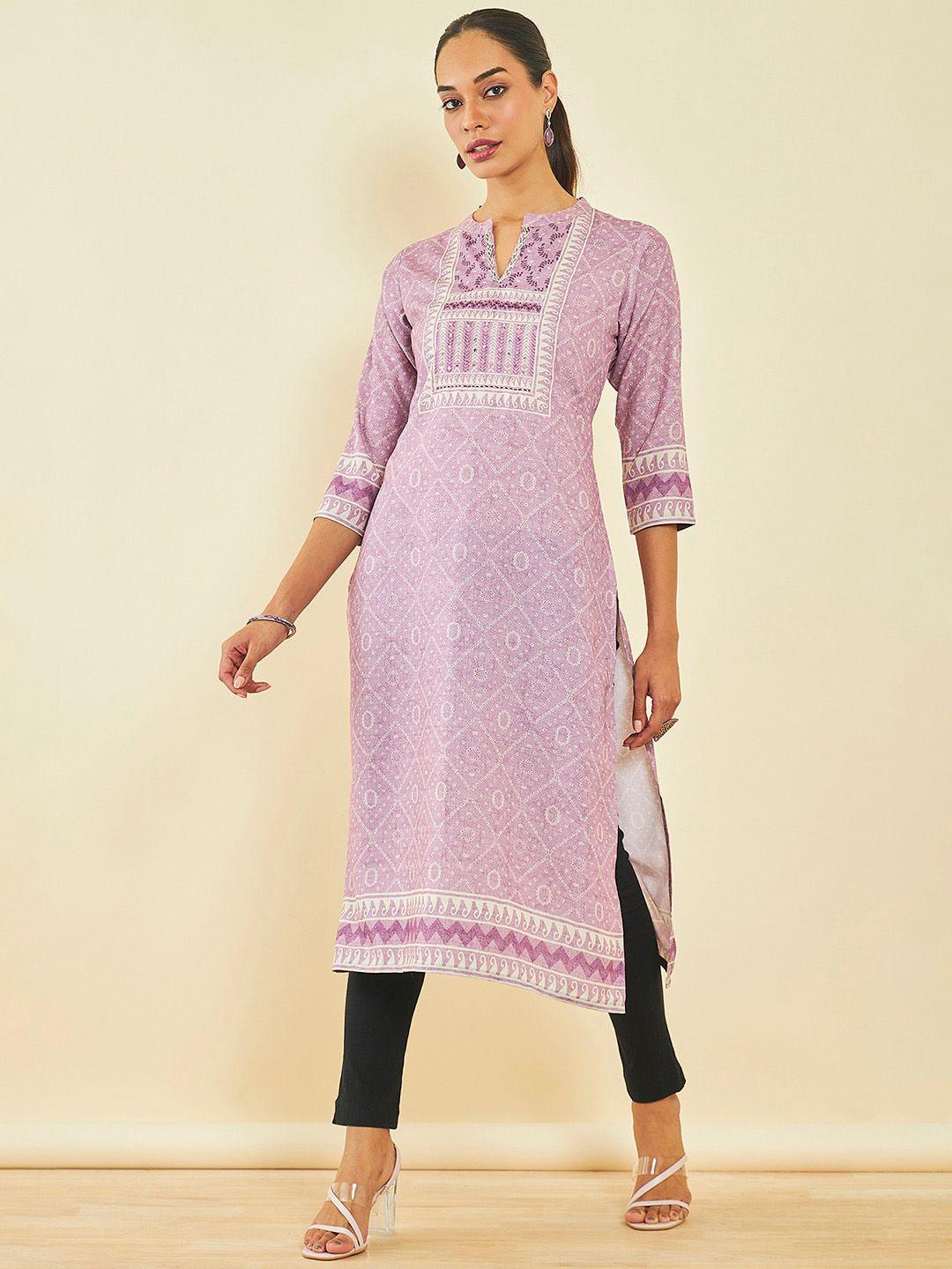 soch bandhani printed straight kurta