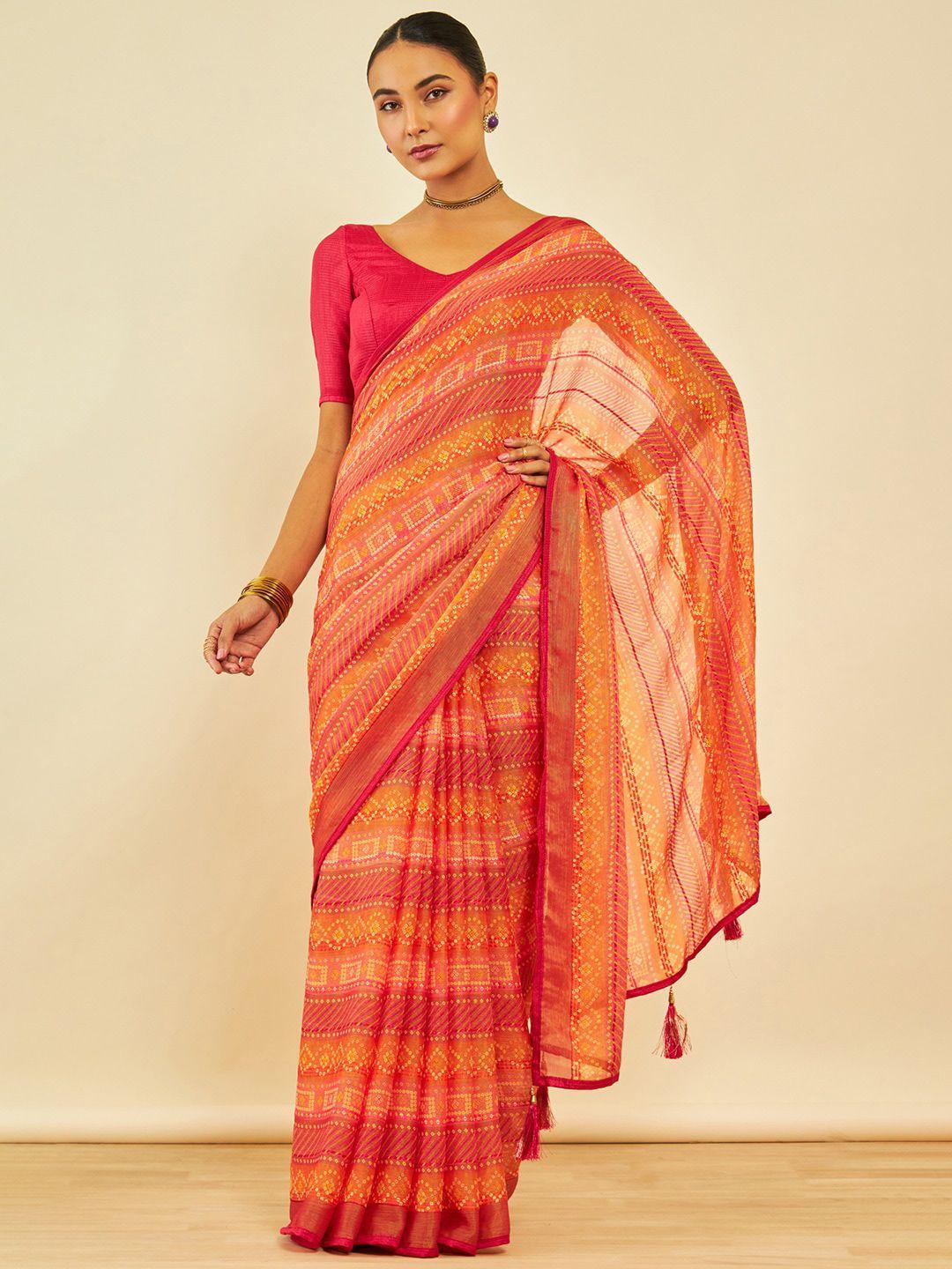 soch bandhani printed zari saree