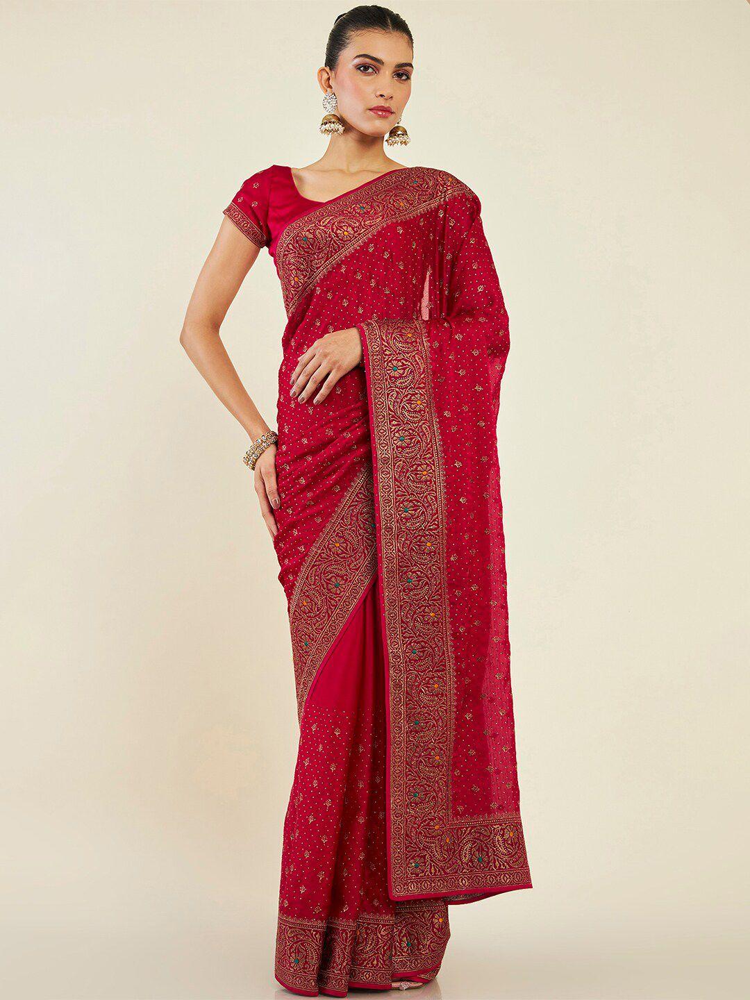 soch beads and stone embellished pure chiffon saree