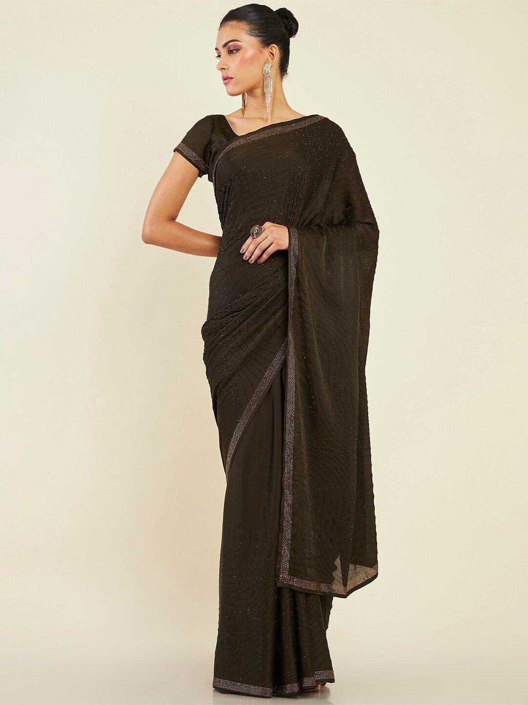 soch beads and stone embellished pure crepe saree