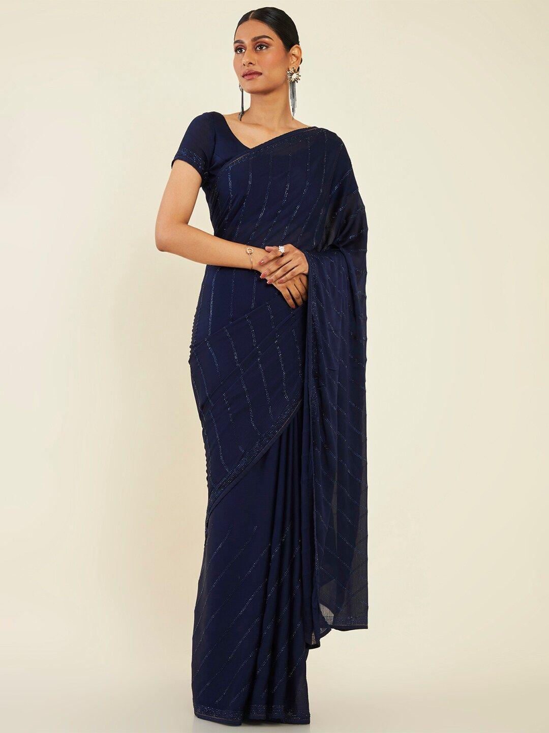 soch beads and stones embellished pure chiffon saree