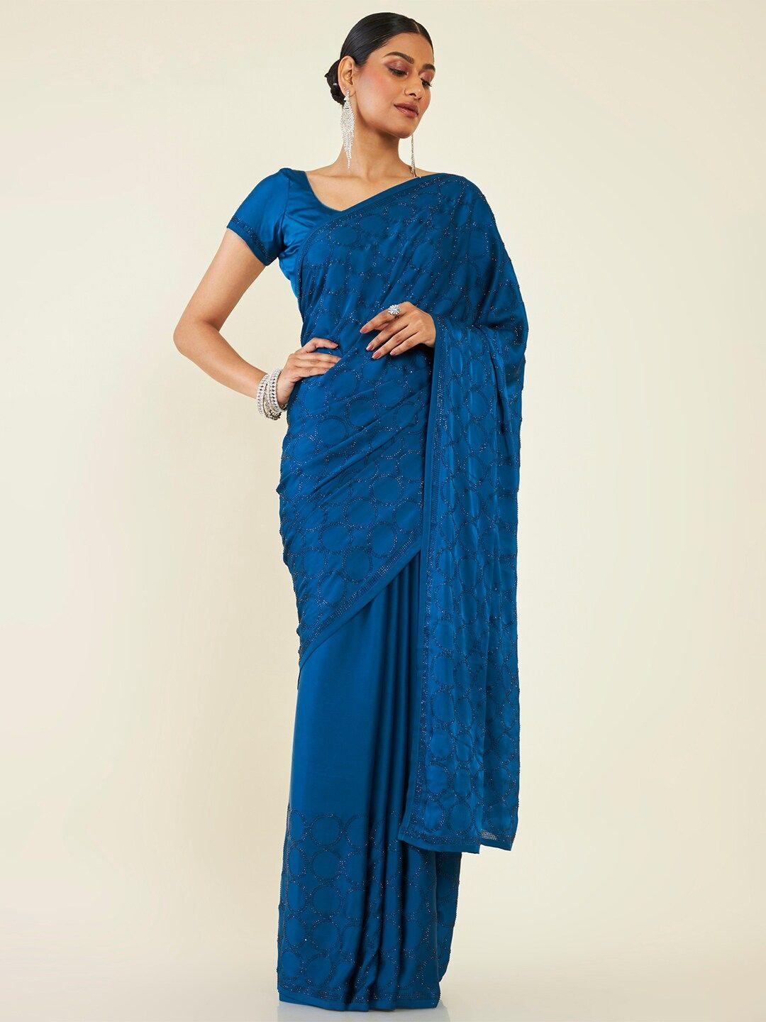 soch beads and stones embellished pure crepe saree