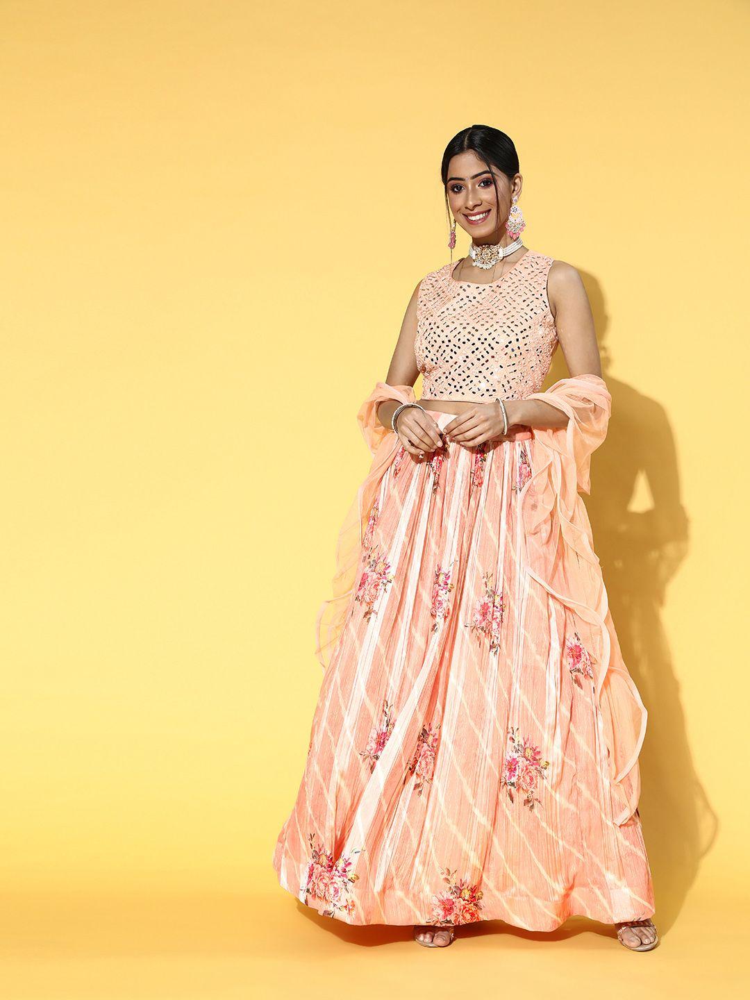 soch beautiful peach embroidered unstitched lehenga choli with dupatta