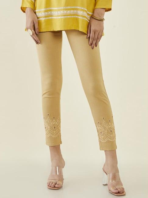 soch beige cotton embroidered pants
