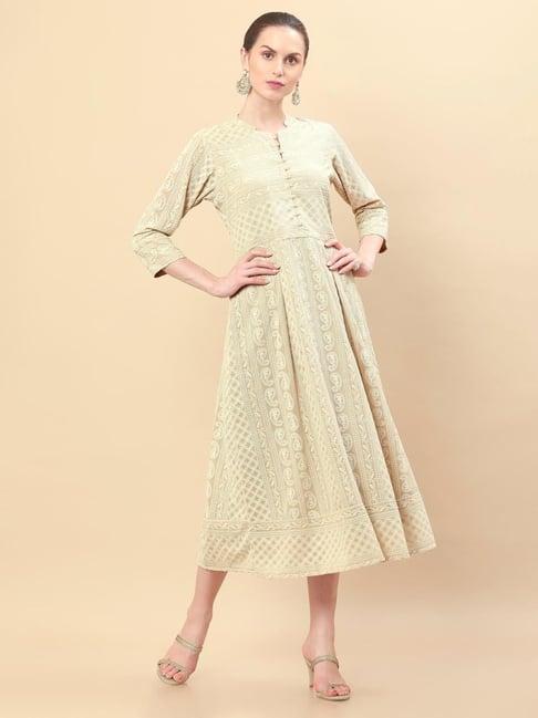 soch beige embroidered a-line dress
