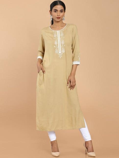 soch beige embroidered straight kurta