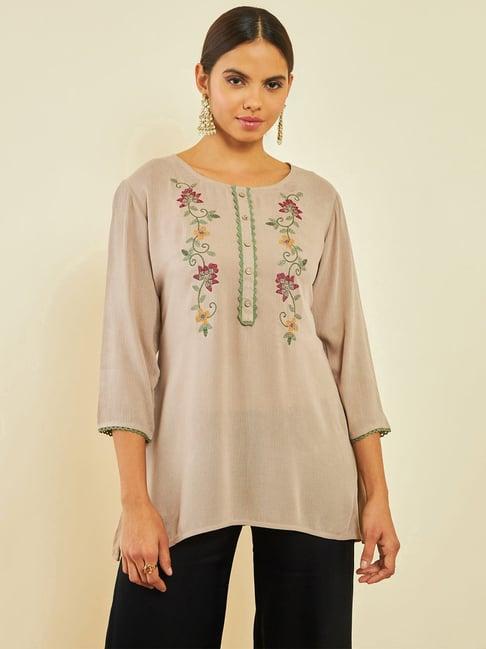 soch beige embroidered tunic