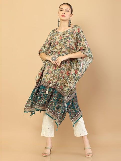 soch beige floral print a line kaftan