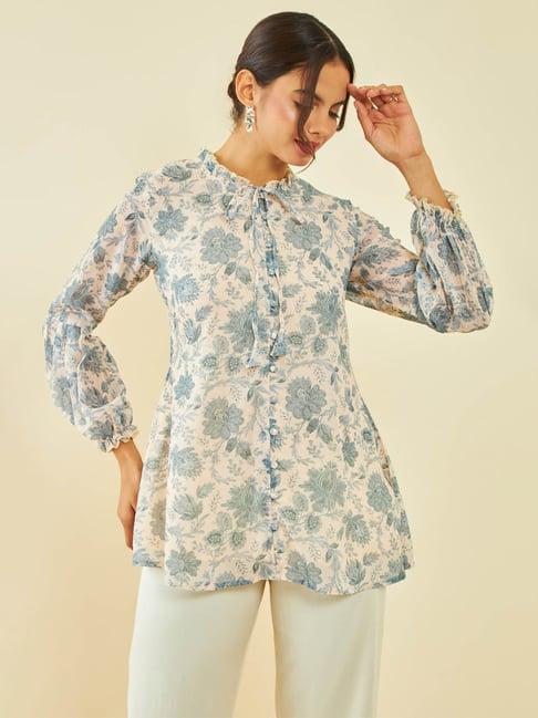 soch beige floral print tunic