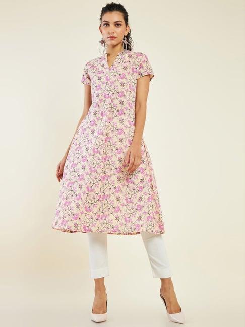 soch beige printed a line kurta