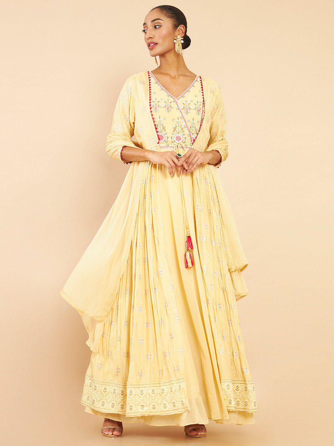 soch beige printed embellished ethnic maxi dress